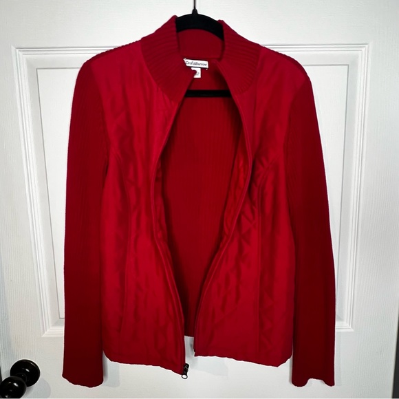 Croft & Barrow Red Full Zip Quilted Front Sweater Jacket - Picture 4 of 8